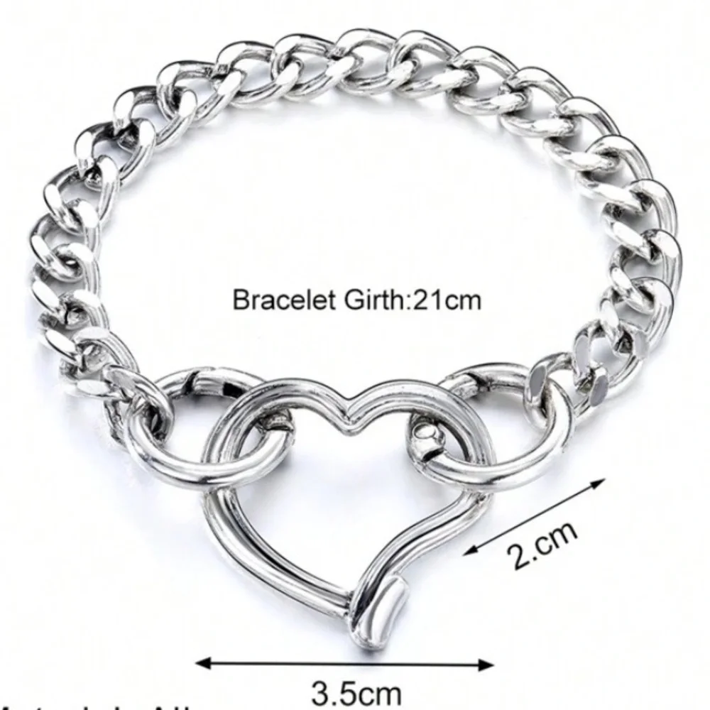 Stainless Steel Heart Bracelet Chain Link Boho Hammered Statement Piece